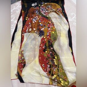 Shanghai Story Artistic Red and Black Silk Scarf 17x60 inches New